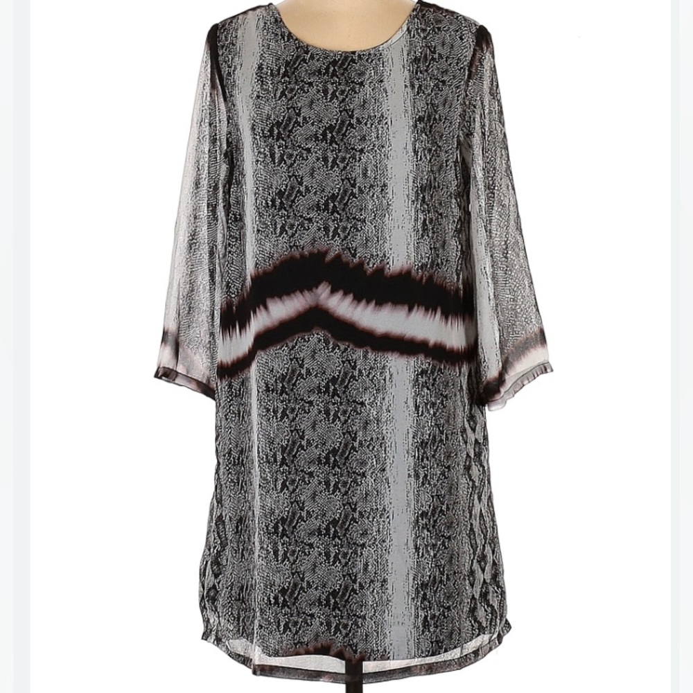 Mona B Snakeskin Dress S Black/Gray/Brown Frayed Caree Whimsigoth Lined Casual